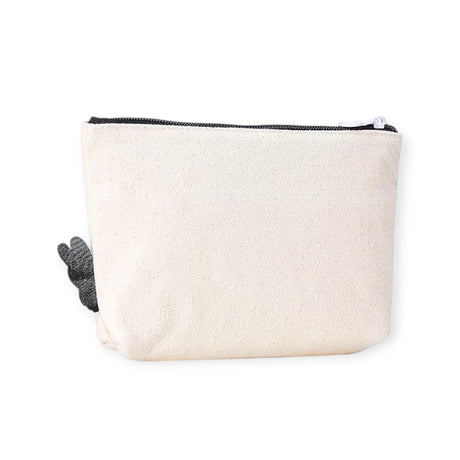 Off-white canvas zipper pouch with black zipper and ghost character patch