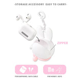 Miffy bunny coin pouch keychain, white plush pouch with zipper and chain, bunny face detail.