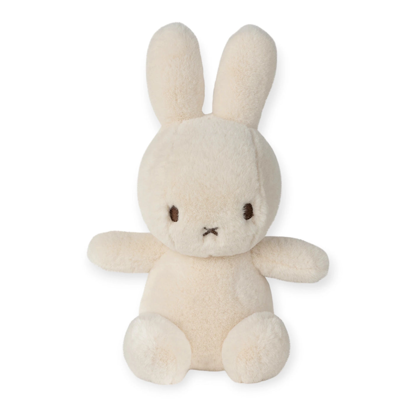 A comforting 23cm Miffy plush bunny in cream, crafted with super soft fabric. It features the signature upright ears, black eyes, and a small "X" shaped nose and mouth, and comes with a gift box.