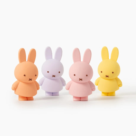 Smoko x Miffy Goes Pastel - Blind Box showing four pastel-colored Miffy bunny figures in orange, lavender, pink, and yellow by Miffy