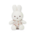 The Miffy Plush White & Vintage Flowers, a charming 25cm plush toy from the Miffy brand, features a white bunny sitting upright in a vintage flower dress that exudes Little Dutch charm.