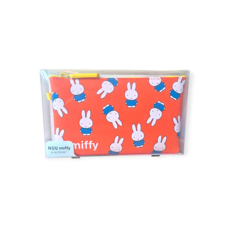 Miffy Bunny Pattern Case 19cm, designed with a repeated cartoon Miffy Bunny print and made from durable silicone, comes in clear packaging labeled "NUU miffy.