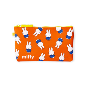 Orange Miffy bunny zipper pouch with blue character print and yellow zipper pull.