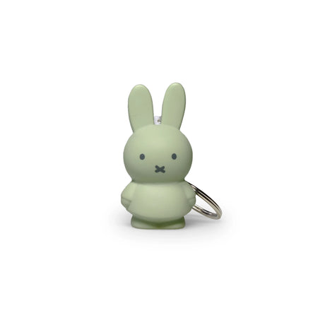 Introducing the Miffy Keychain - Powder from Miffy, a compact keychain featuring a minimalist design in pastel green with a contemporary flair, and equipped with a sturdy metal keyring.