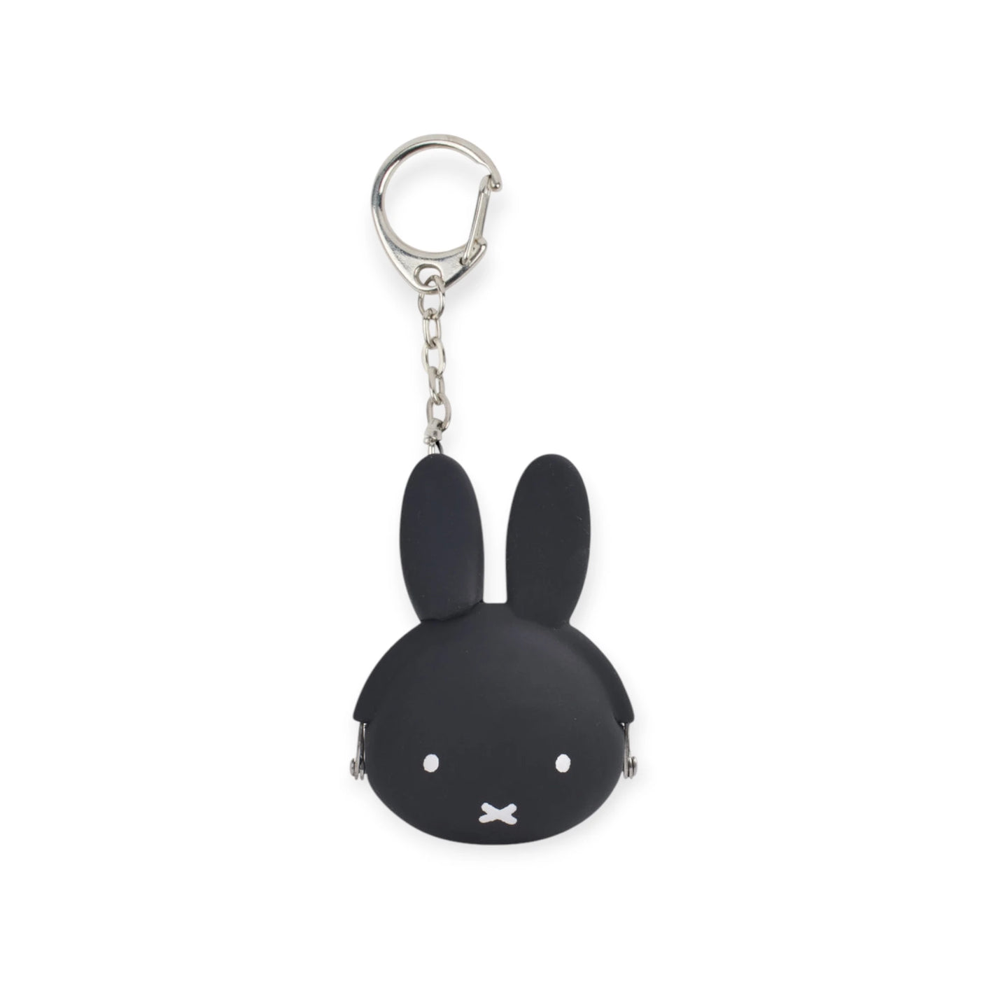 The Miffy Keychain Coin Pouch - Black is a delightful black keychain pouch resembling a rabbit's head with long ears and a simple face, made from soft Japanese silicone.