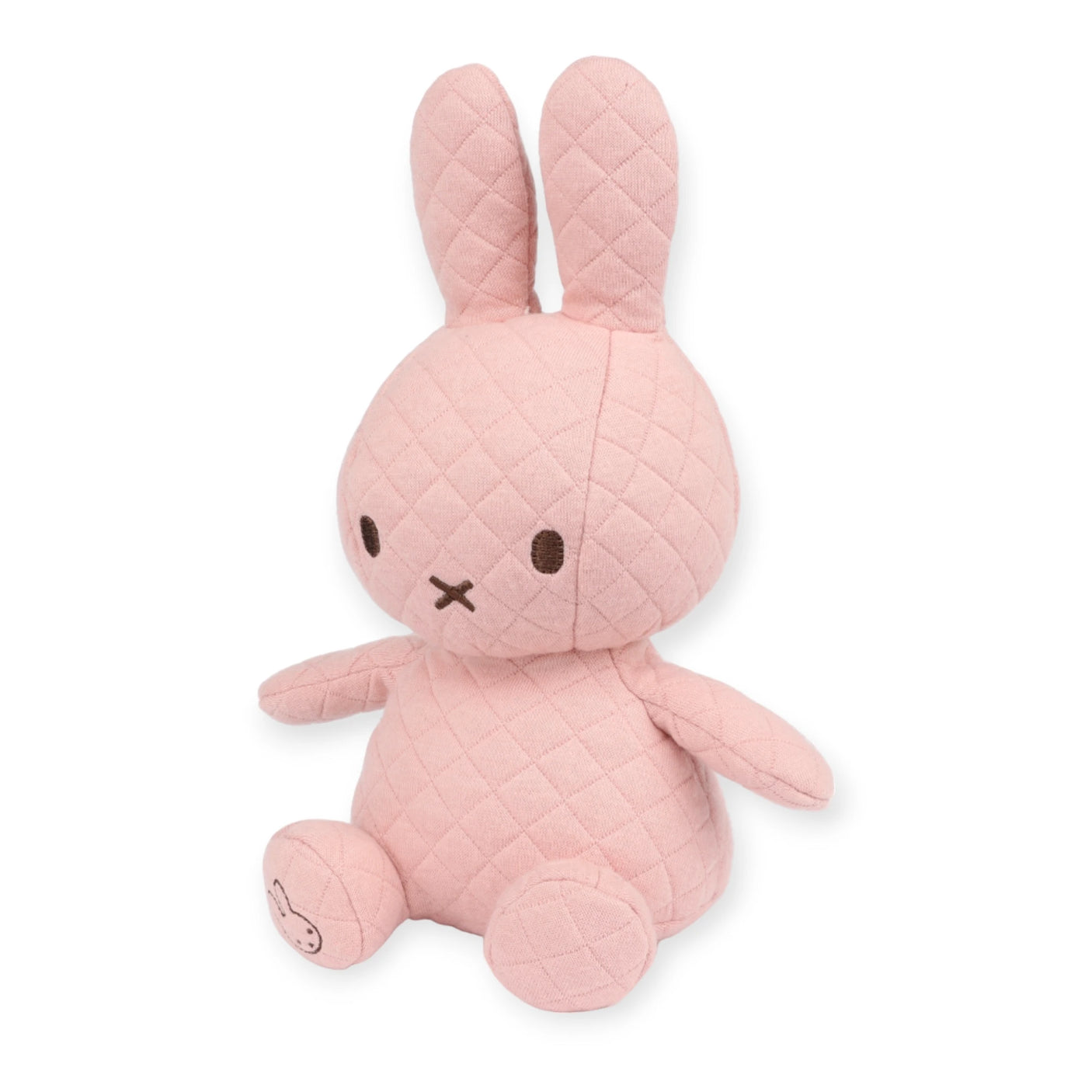 A pink 23cm Miffy Quilted Plush Gift Box featuring a quilted plush bunny with floppy ears, a round body, and small embroidered facial details.