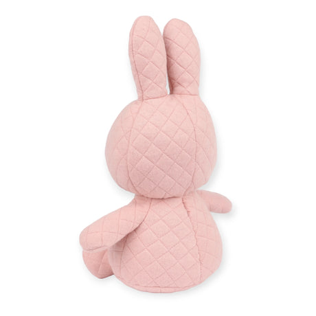 The Miffy Quilted Plush Gift Box - Pink 23cm, featuring a bunny toy with long ears and simple features, is displayed from the back against a plain white background.