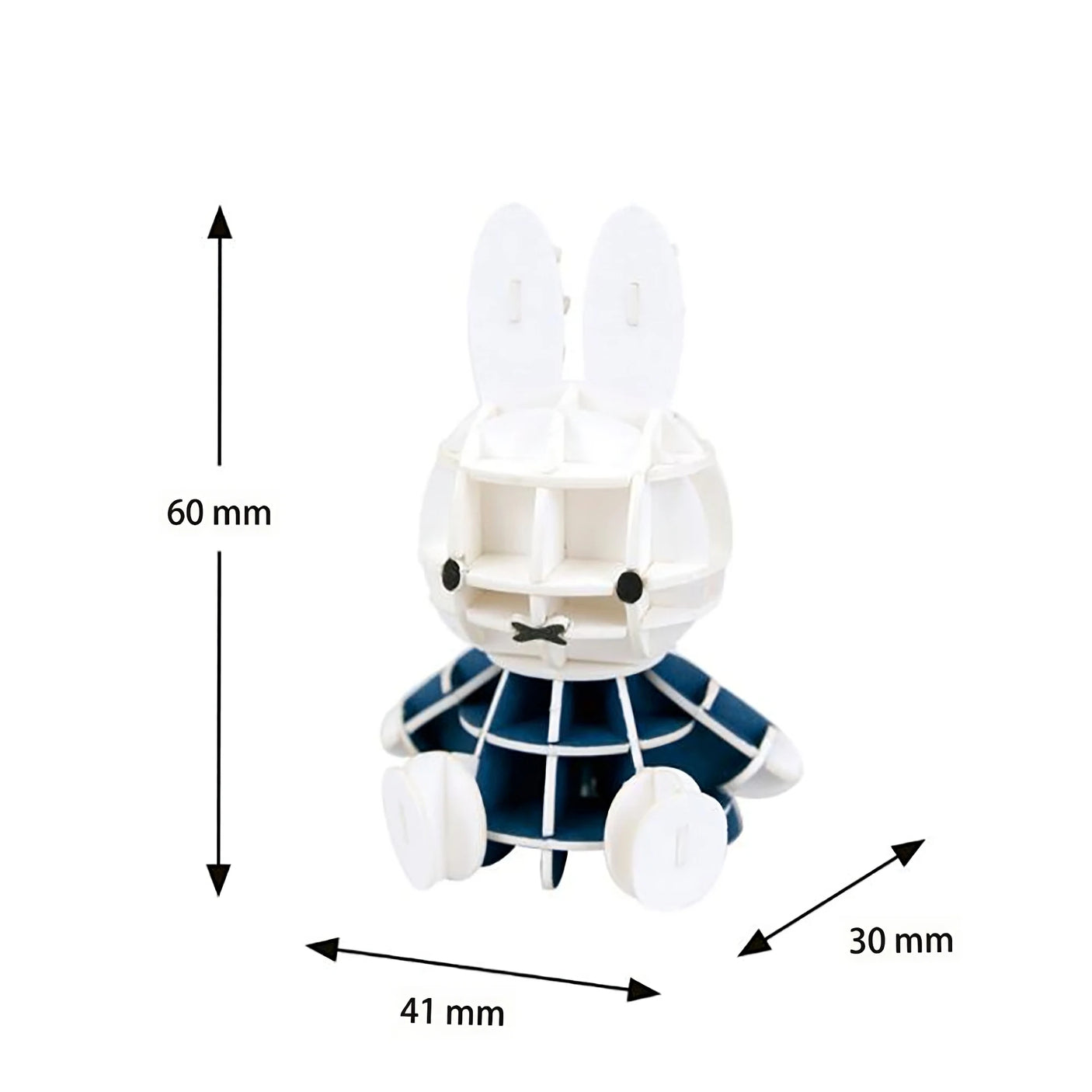 Miffy 3D paper puzzle by Si-gu-mi with dimensions 60x41x30mm, featuring a sitting bunny in blue outfit.