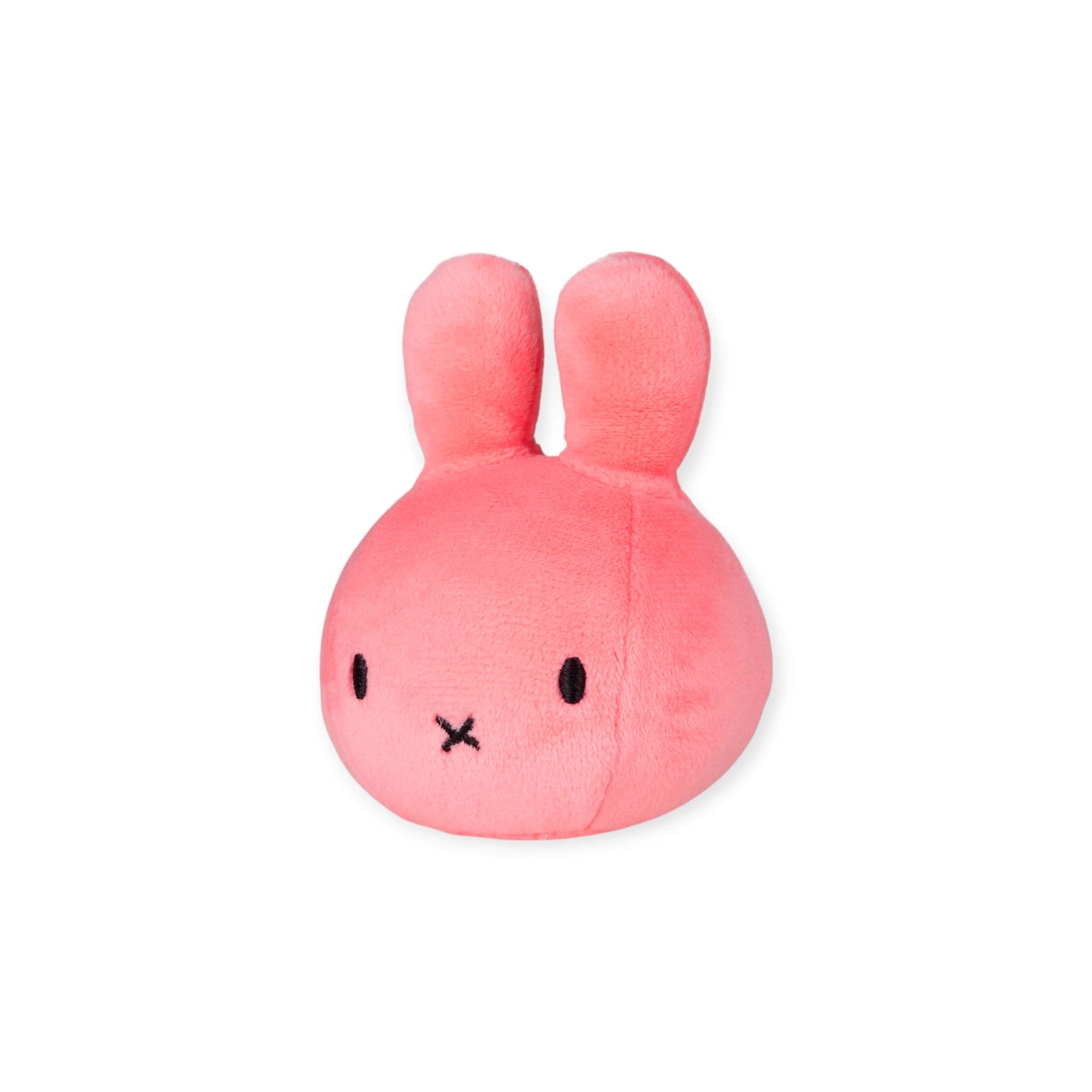 The Miffy Squish Relief Ball - Pink by Miffy is a cute bunny head plush toy with two ears, black oval eyes, and a small black "X" mouth—perfect as a sensory stress relief toy, shown on a white background.