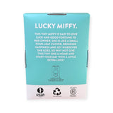 Lucky mini miffy gift box front with turquoise poem panel and recycling icons
