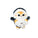 White plush bag charm with orange belly and panda-like face markings, hanging loop