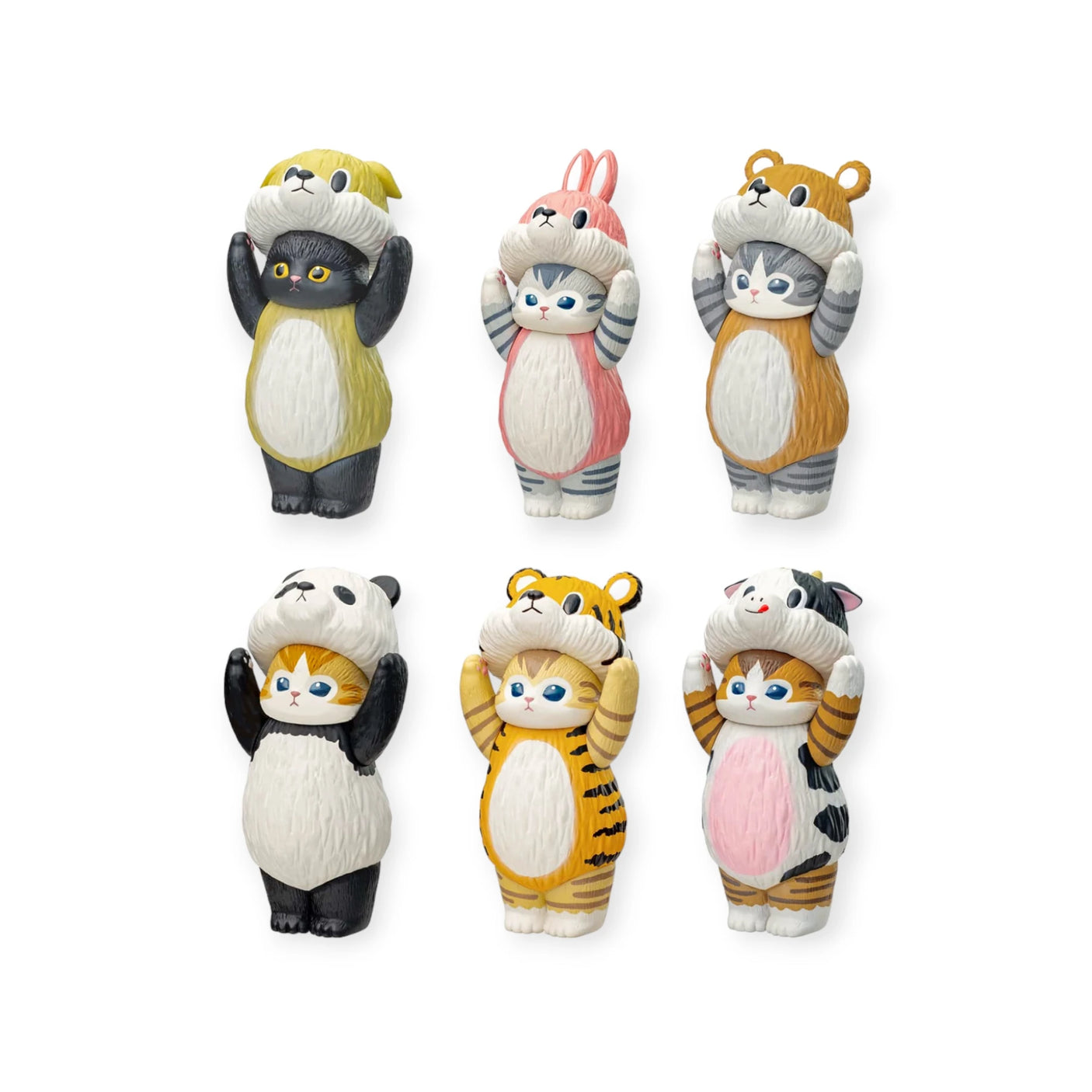 Explore the captivating Mofusand Premium - 8cm Adjustable Cat Blind Box collection by Mofusand, which includes six charming cat figurines dressed as penguins, rabbits, bears, black cats, tigers, and calico cats. Each collectible comes in a blind box for an added element of surprise to delight your collection.