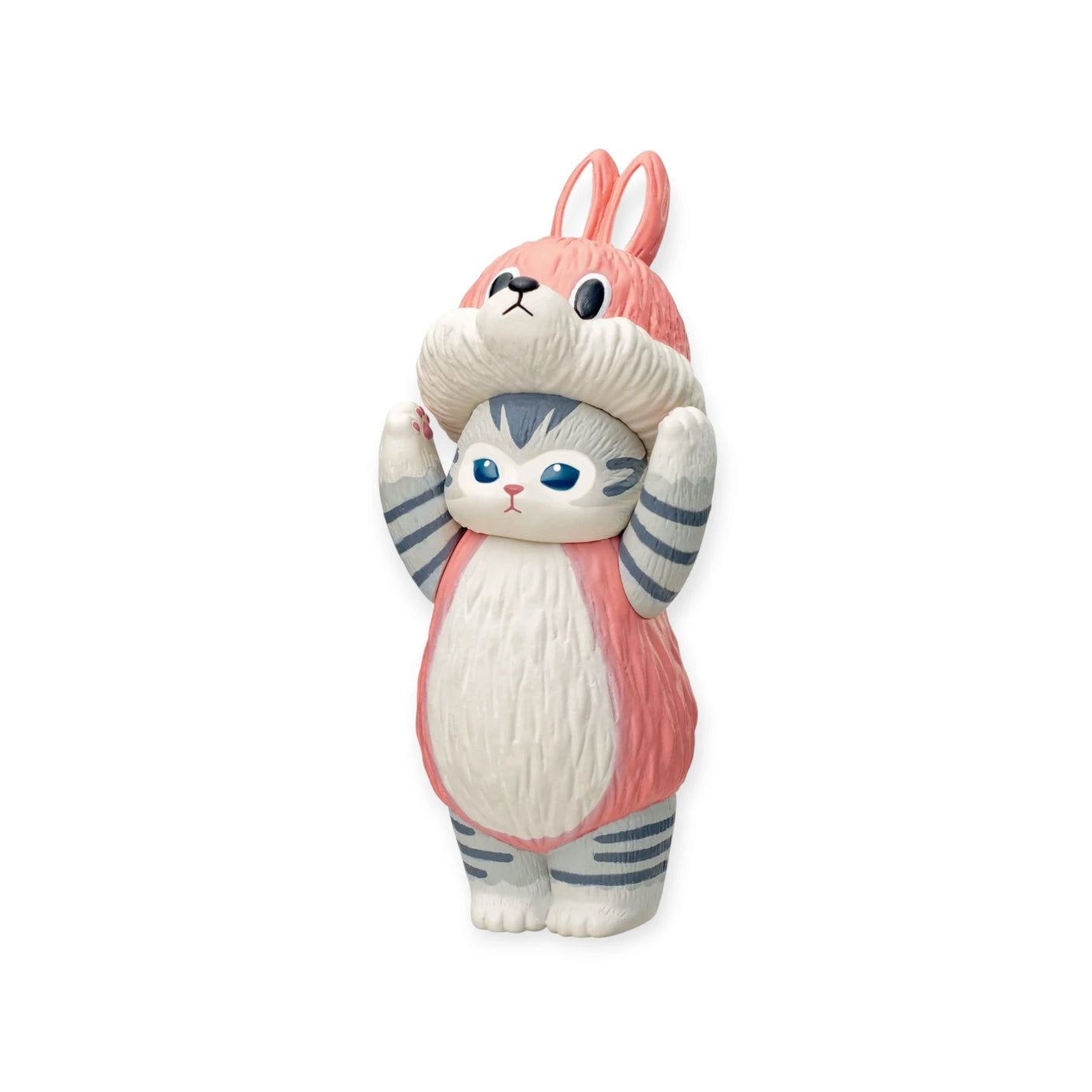 This Mofusand Premium - 8cm Adjustable Cat Blind Box showcases a delightful cat figurine dressed in an adorable pink and white rabbit costume. Ideal for collectors or as an exciting addition to any blind box collection, it encapsulates the whimsical charm of feline fashion.