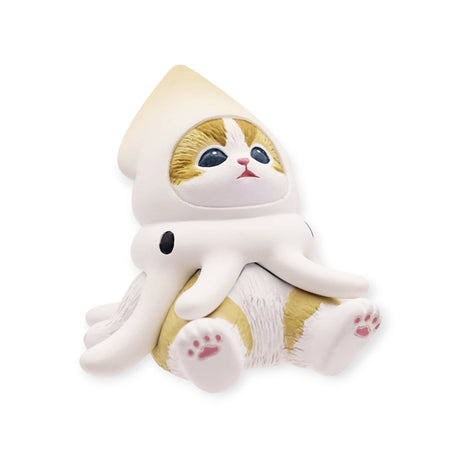 The Mofusand Premium - Aquarium Cat Blind Box features a delightful cat figurine dressed in a squid costume, sitting with its paws raised. This enchanting piece from Mofusand adds an element of underwater whimsy to any collection, making it perfect for fans of the surprise and joy that come with discovering a Blind Box gem.