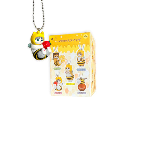 Cat bumblebee keychain charm with chain and blind box packaging