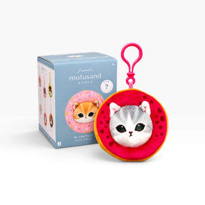 Mofusand sweet donut character keychain blind box, red-pink cat pouch with pink clip.