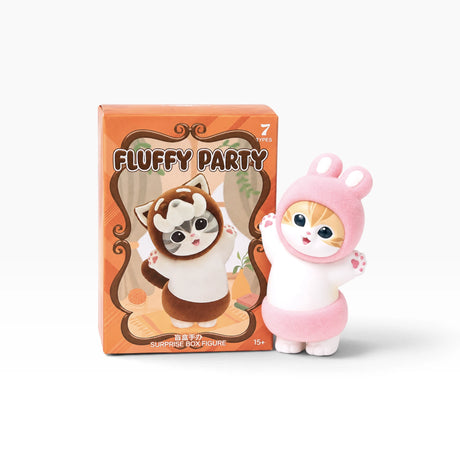Fluffy party blind box with pink rabbit figurine and orange display box