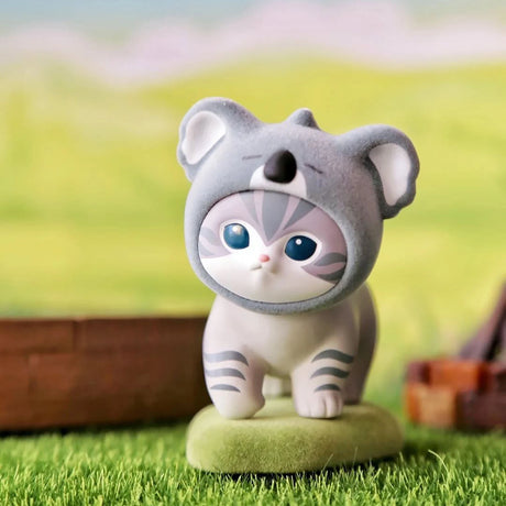 Gray plush animal blind box figure with big blue eyes and koala-like ears