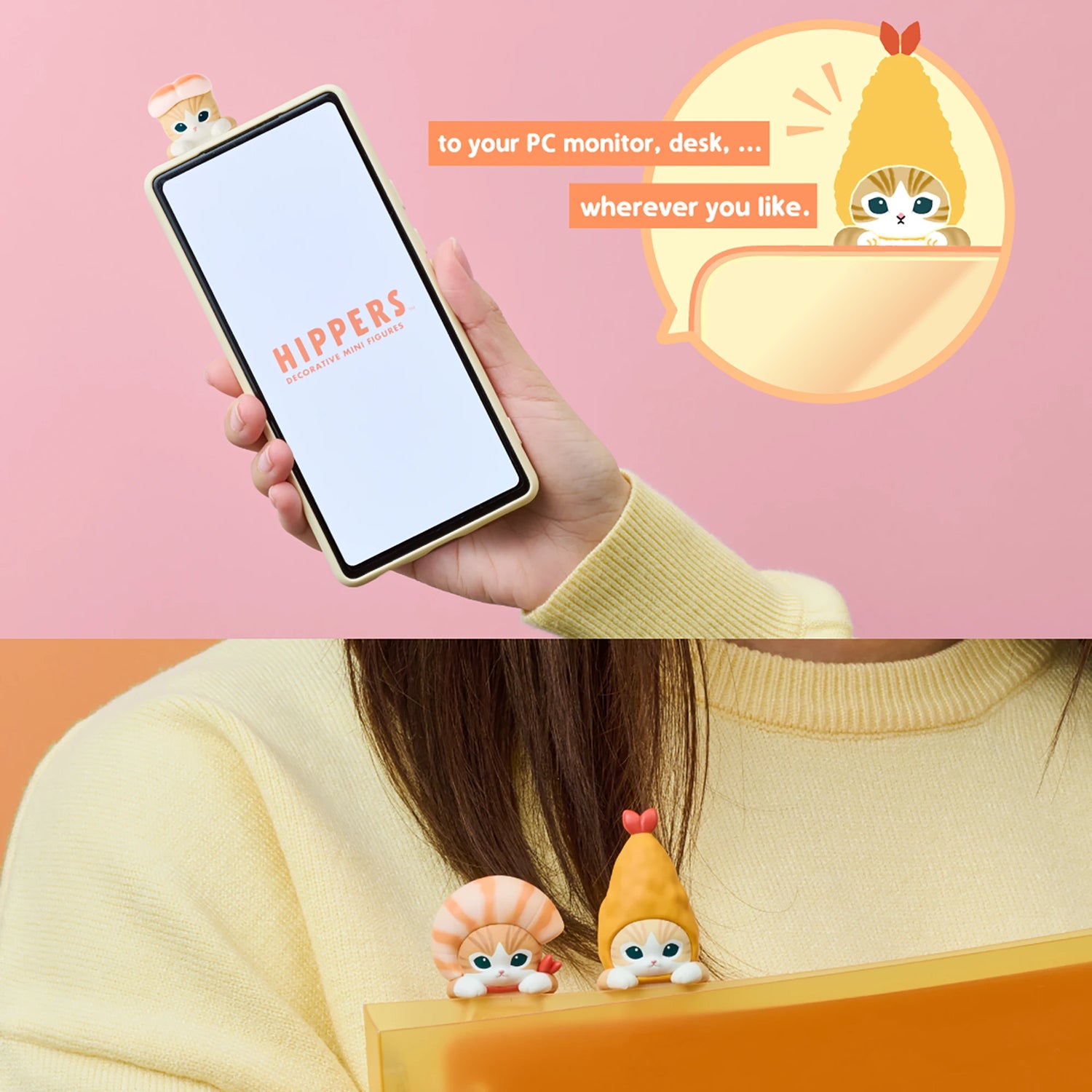 Hippers shrimp figurine accessory shown in a phone-hand promo