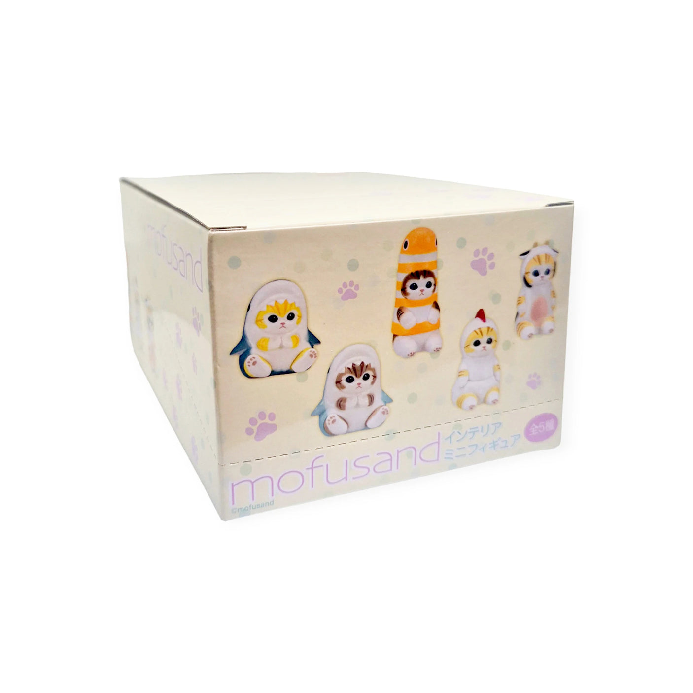 Explore the captivating Mofusand Mini Figure Blind Box - Vol 1 (Yellow) collection from Mofusand. Each blind box reveals a charming animal figure, featuring cats dressed in costumes such as penguins and seals, against a light-colored backdrop. Unbox the surprise and immerse yourself in the delightful world of Mofusand!