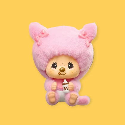 Bib Girl figure from the Monchhichi Mon Mon Farm Series - Flocked Pendant Blind Box Lineup