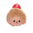 Introducing the Monchhichi Coin Pouch - BebeChichi, a plush toy with a round face, smiling expression, and tiny freckles. Crafted from soft plush fabric, it has a charming red bow and brown fuzzy texture that feels as cozy as hugging your favorite item from the Monchhichi brand.