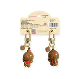 2-pack Monchhichi mini charms with gold clips and brown figure keychains, striped details