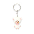 Chamu mini figure keychain with plush bear, smiling face, pink checkered outfit