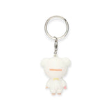 Chamu mini figure keychain with plush bear back, printed logo, metal keyring