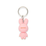 Pink bunny mini figure keychain with 'SEKIGUCHI' text on the back