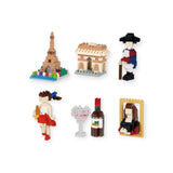 Introducing the Nanoblock France - Complete Set from Nanoblock—a building journey featuring iconic French landmarks. Build miniature versions of the Eiffel Tower, Arc de Triomphe, a delightful French figure, a mime, and more to capture the essence of Paris in exquisite detail.