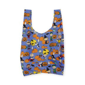 Blue Peanuts pumpkin print tote bag with loop handles