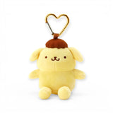 Pompompurin heart clasp keychain with small plush bear charm, tan and cream