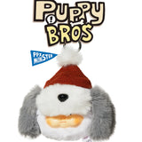 Plush dog keychain, gray-and-white face with black nose and red knit Santa hat