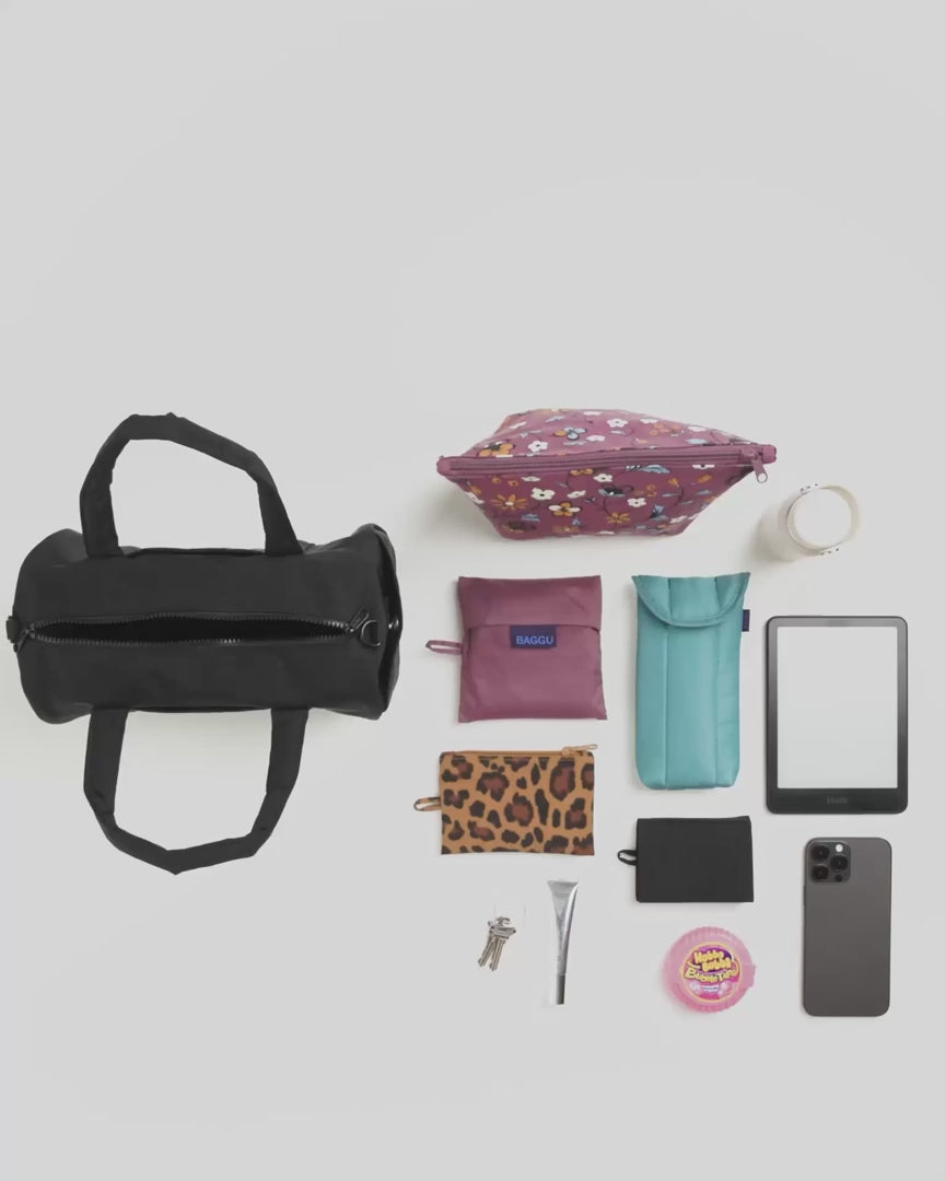 Baggu Nylon Duffle Bag - Black & Cream Polka Dot