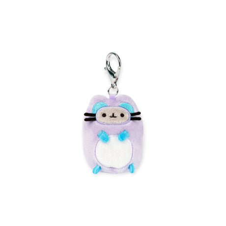 Pusheen Blind Box - Enchanted Forest: Cute plush keychain shaped like a small purple cartoon animal with blue accents, white belly, black whiskers, and silver clasp—perfect for Pusheen fans or as a surprise collectible!.