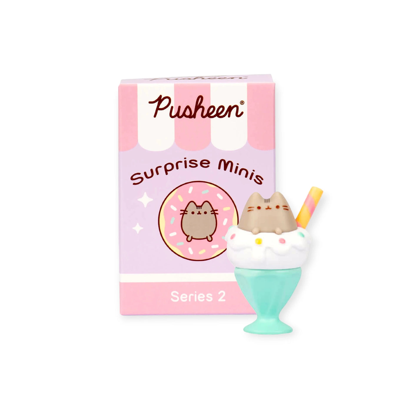 The Pusheen Desserts Series - Blind Box by Pusheen presents charming vinyl figures in the Surprise Minis Series 2. Each box contains a delightful small Pusheen figure in a dessert-themed container, perfect for fans and collectors of cute items.