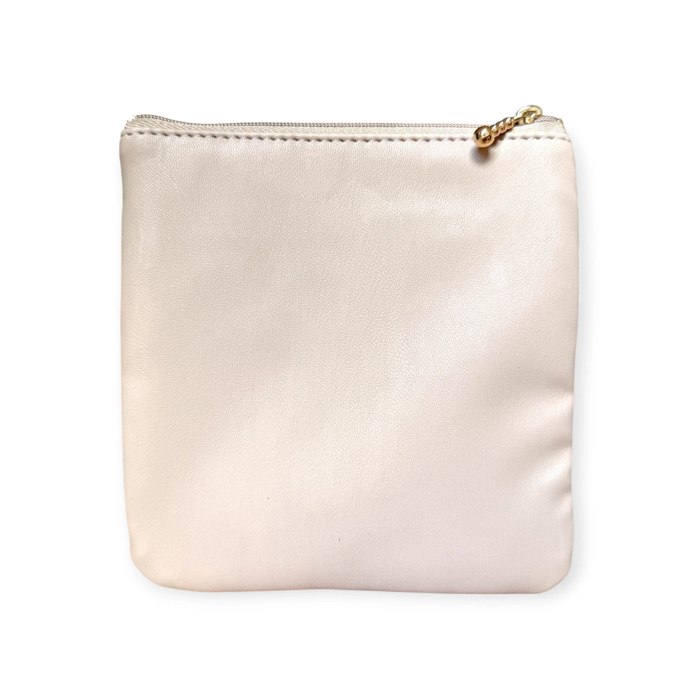 A small, square, cream-colored pouch with a secure zip closure, reminiscent of the Rilakkuma Flat Pouch - 15cm from the Rilakkuma brand, set against a plain white background.