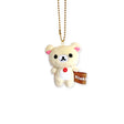 The Rilakkuma - Korilakkuma Mini Plush Keychain is a small, collectible bear with a white body, pink ears, and a red button on its chest. It hangs from a gold ball chain and holds a brown tag labeled "Rilakkuma.