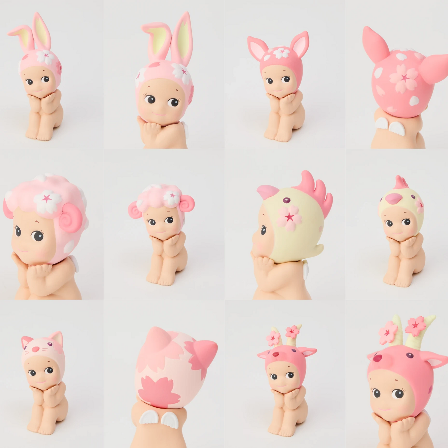 Explore the Sonny Angel Cherry Blossom Series, a limited edition collection of 12 figurines adorned with charming animal-themed hats like bunny ears, deer antlers, and sheep horns. These collectibles are perfect for capturing springtime nostalgia.