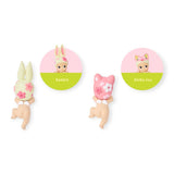 Cherry blossom Hippers mini figures: rabbit and Shiba Inu character displays