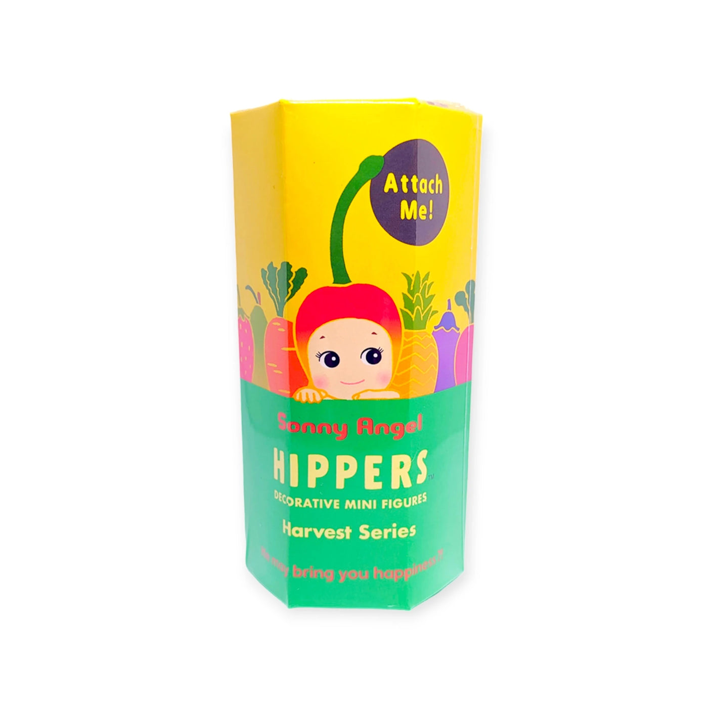 Featuring an illustration of a figure with a red pepper hat, the Sonny Angel Hippers Blind Box - Harvest by Sonny Angel comes in brightly colored packaging. These collectible mini figures bring charm and whimsy to any display.