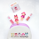 Makeup Angel accessory pouch with printed character faces and three small collectible figures
