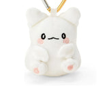 White plush keychain charm with gold heart clasp and cute closed-mouth face