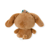 Plush brown bunny keychain, back view with teal clasp and hanging strap