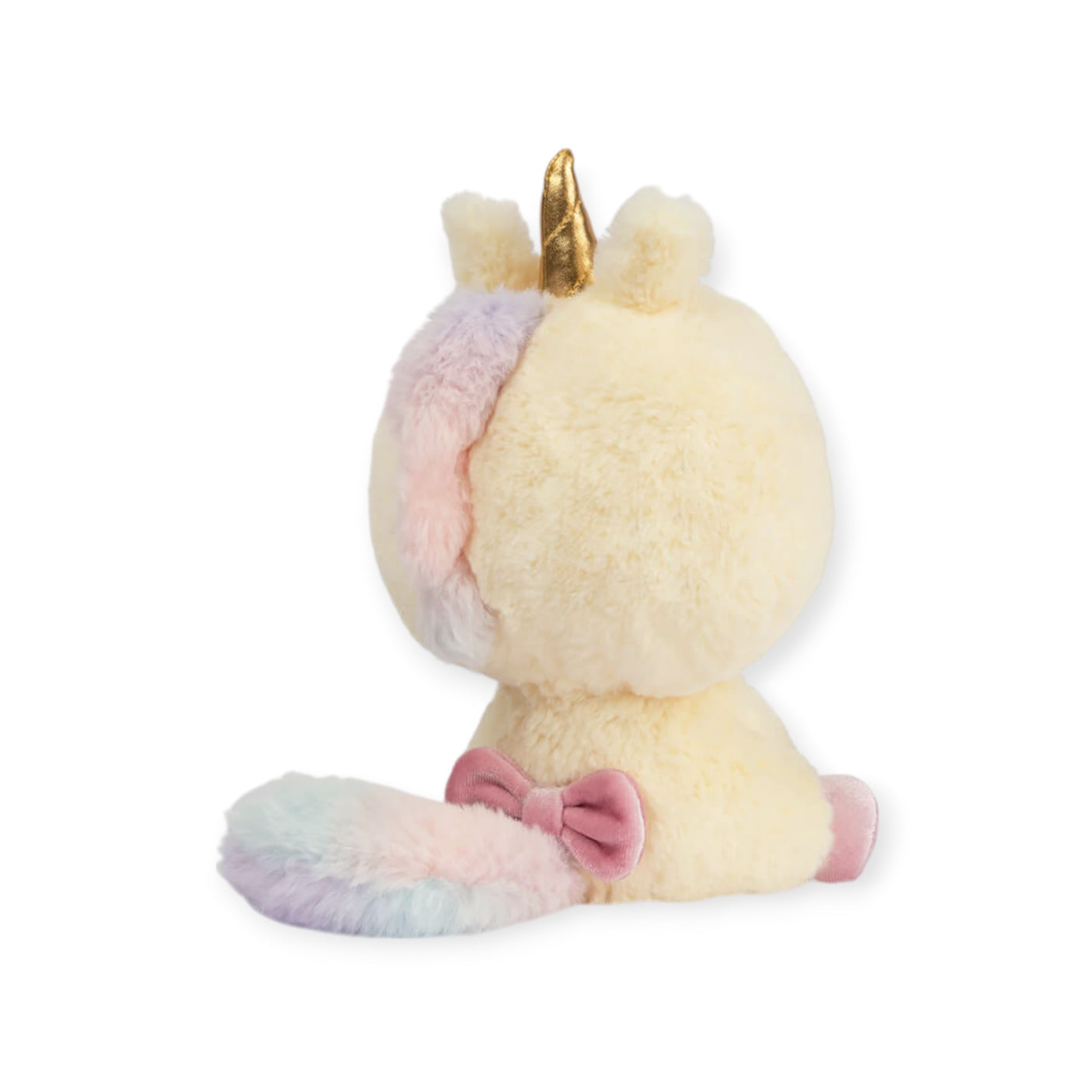 Introducing the Hello Kitty Plush - Unicorn by Hello Kitty, featuring a magical design with a golden horn and multicolored tail. Its fluffy texture is accented by a charming pink bow, making it an enchanting gift idea for dreamers of all ages.