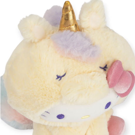 This enchanting Hello Kitty Plush - Unicorn is a wonderful gift option, featuring a unicorn design complete with a gold horn, pastel rainbow mane, and adorable pink cheeks.