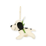 Snoopy plush keychain lying down with flower and gold beaded chain