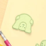 Smiski peeking embroidery patch, light green stitched character face
