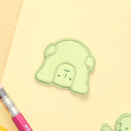 Smiski peeking embroidery patch, light green stitched character face